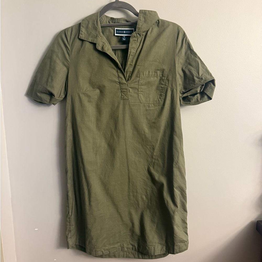 Karen Scott Olive Green Cotton Popover Dress – Size PM
